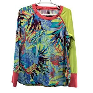 Title Nine Long Sleeve Rash Guard Swim Top Floral Large